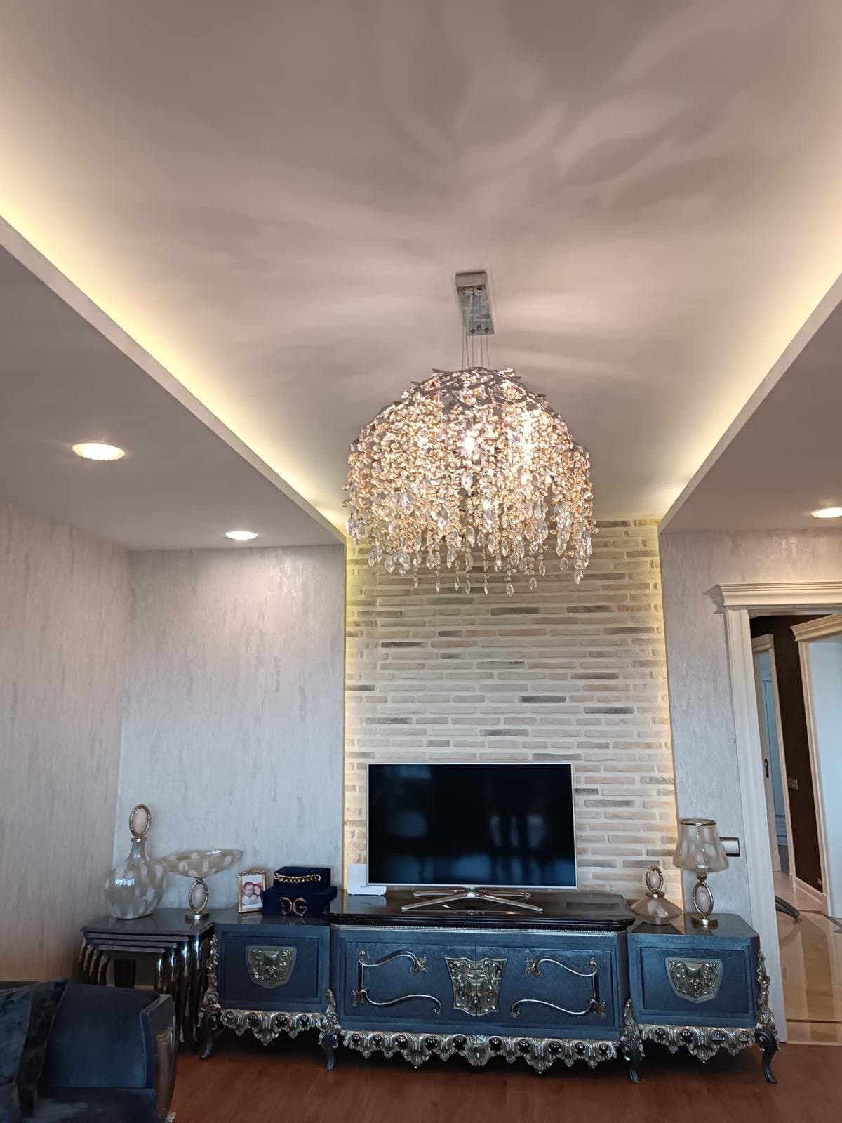 Geniş Salon Katlı Kristal Prizma Avize