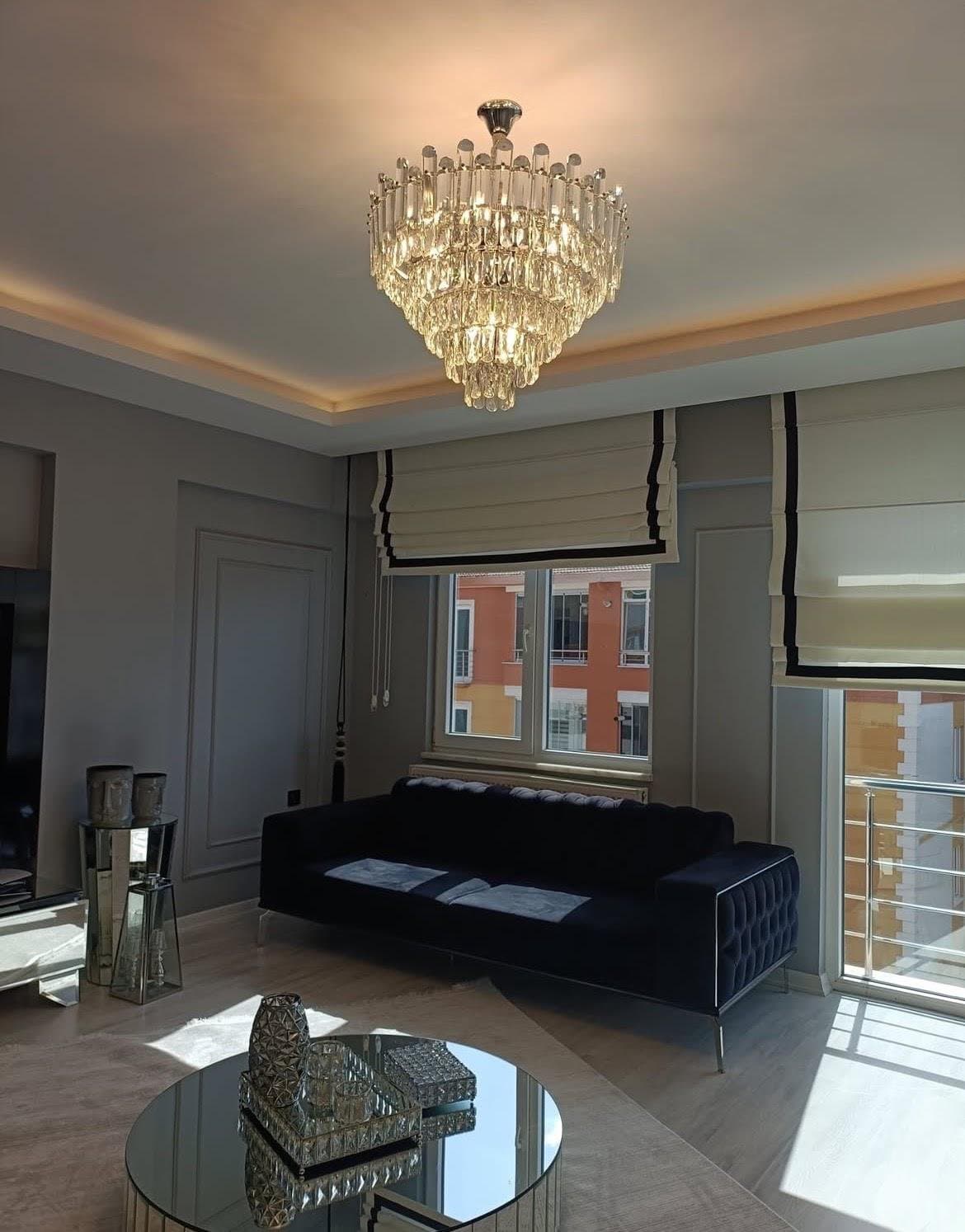 Geniş Salon Katlı Kristal Prizma Avize