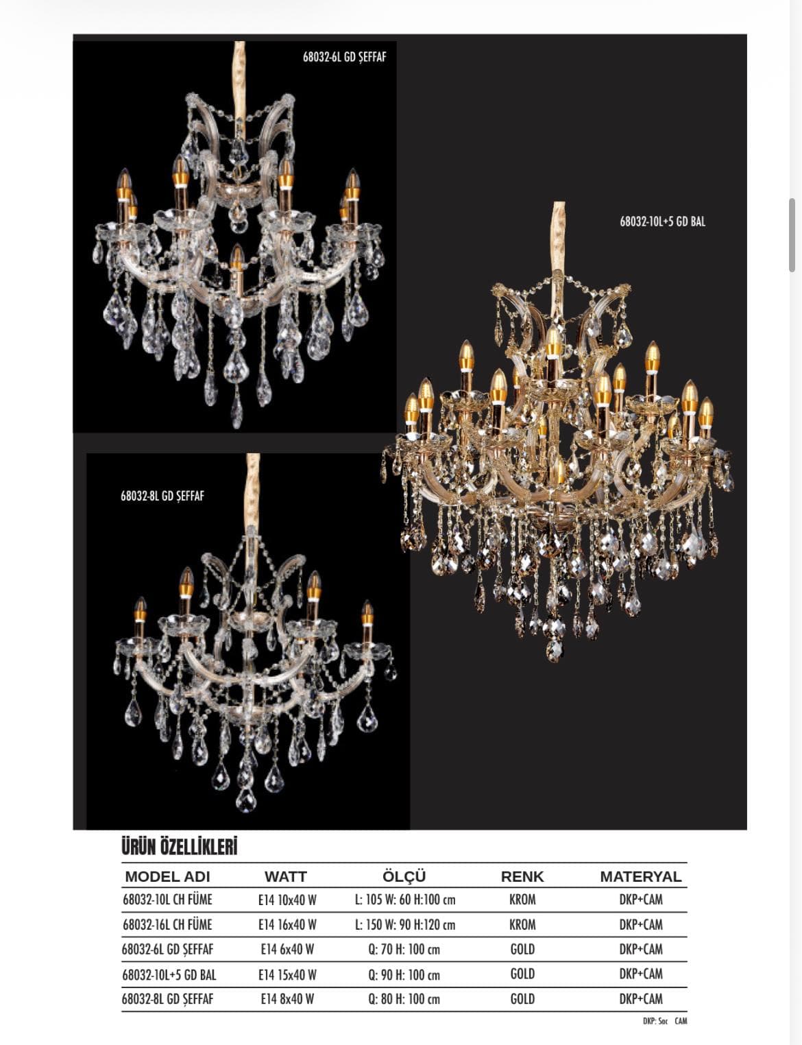 Maria Theresa 68032 Kristal Salon ve Masa Avizesi - Kahramanmaraş Hilal Avize